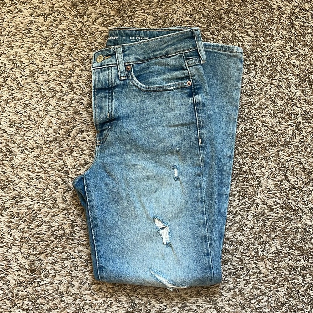 Old Navy Distressed High rise straight leg jean
